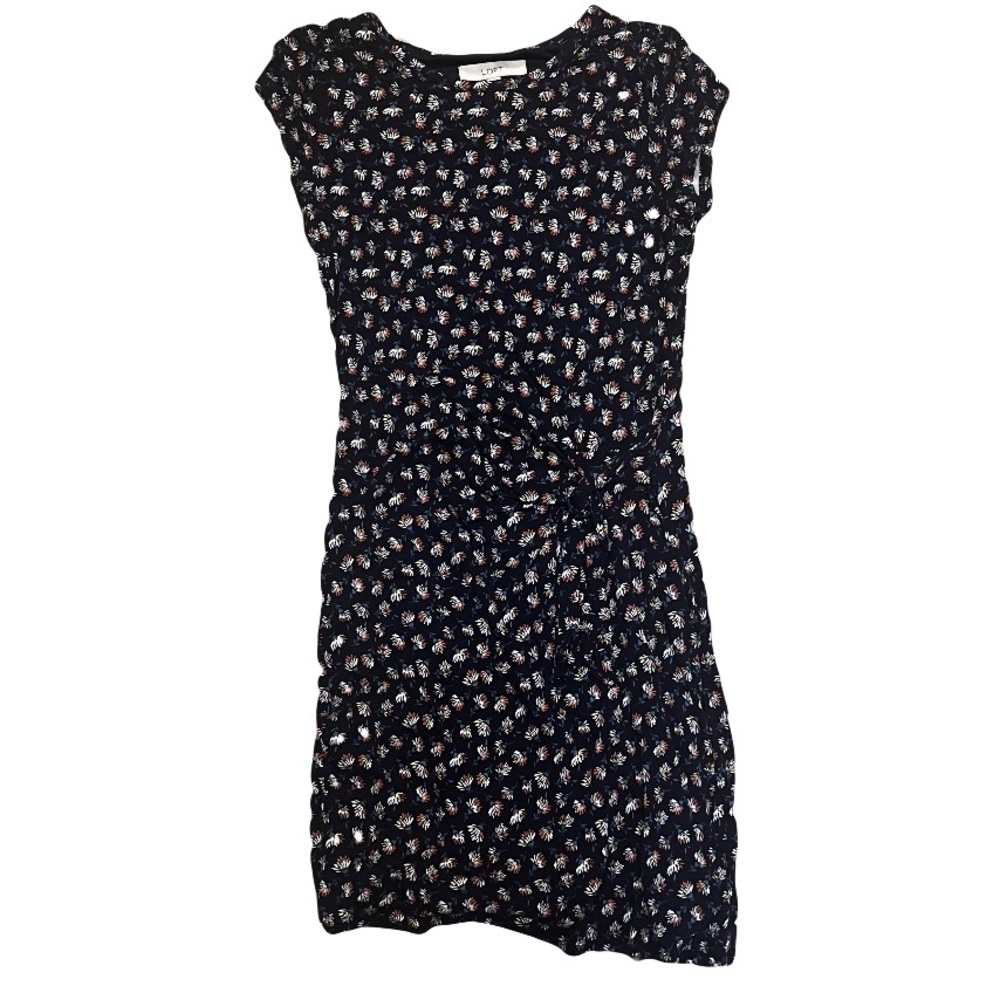 Navy LOFT Dress with White Flowers